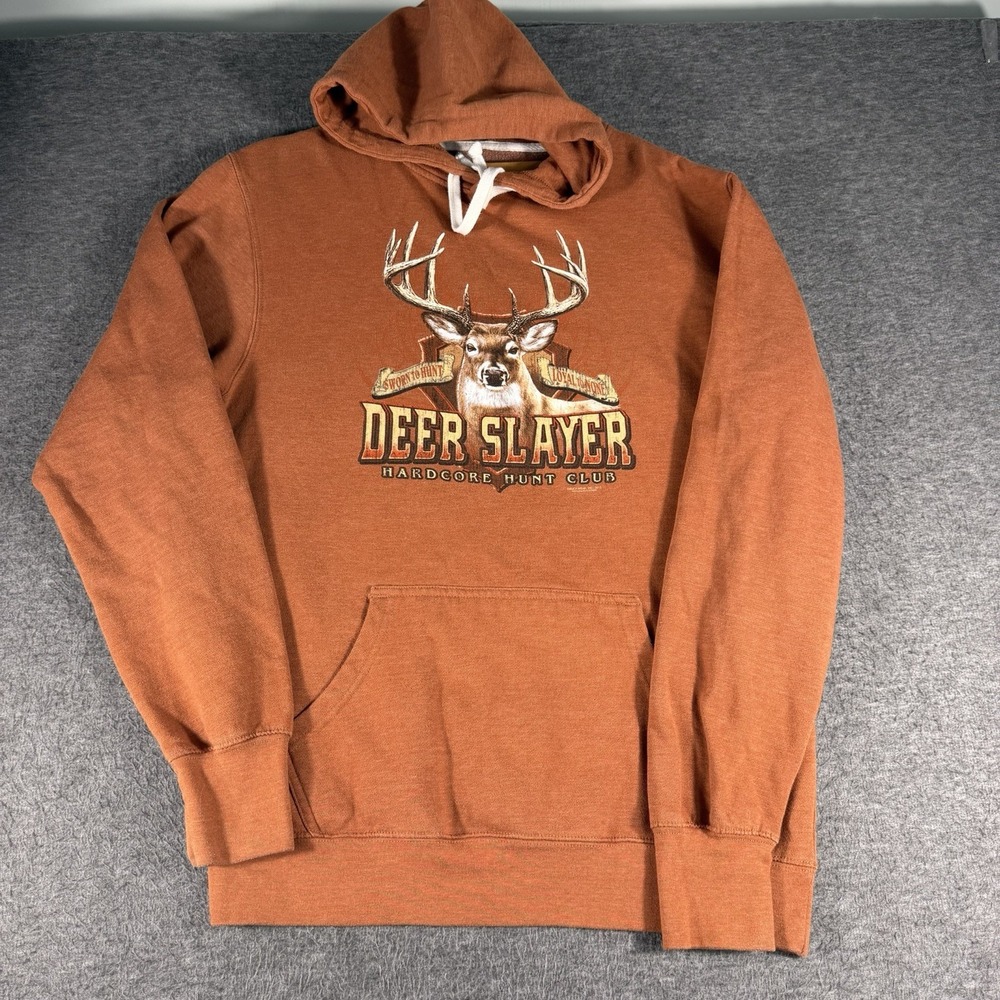 Buck Wear Hoodie Mens L Burnt Orange Pullover Sweatshirt Deer Slayer Buck Deer